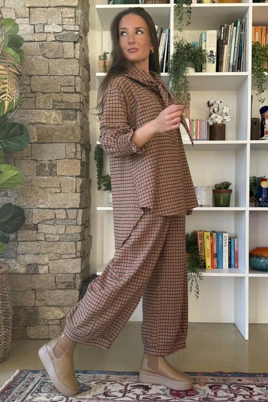 Donald Plaid Brushed Cotton Neckerchief Blouse Rust